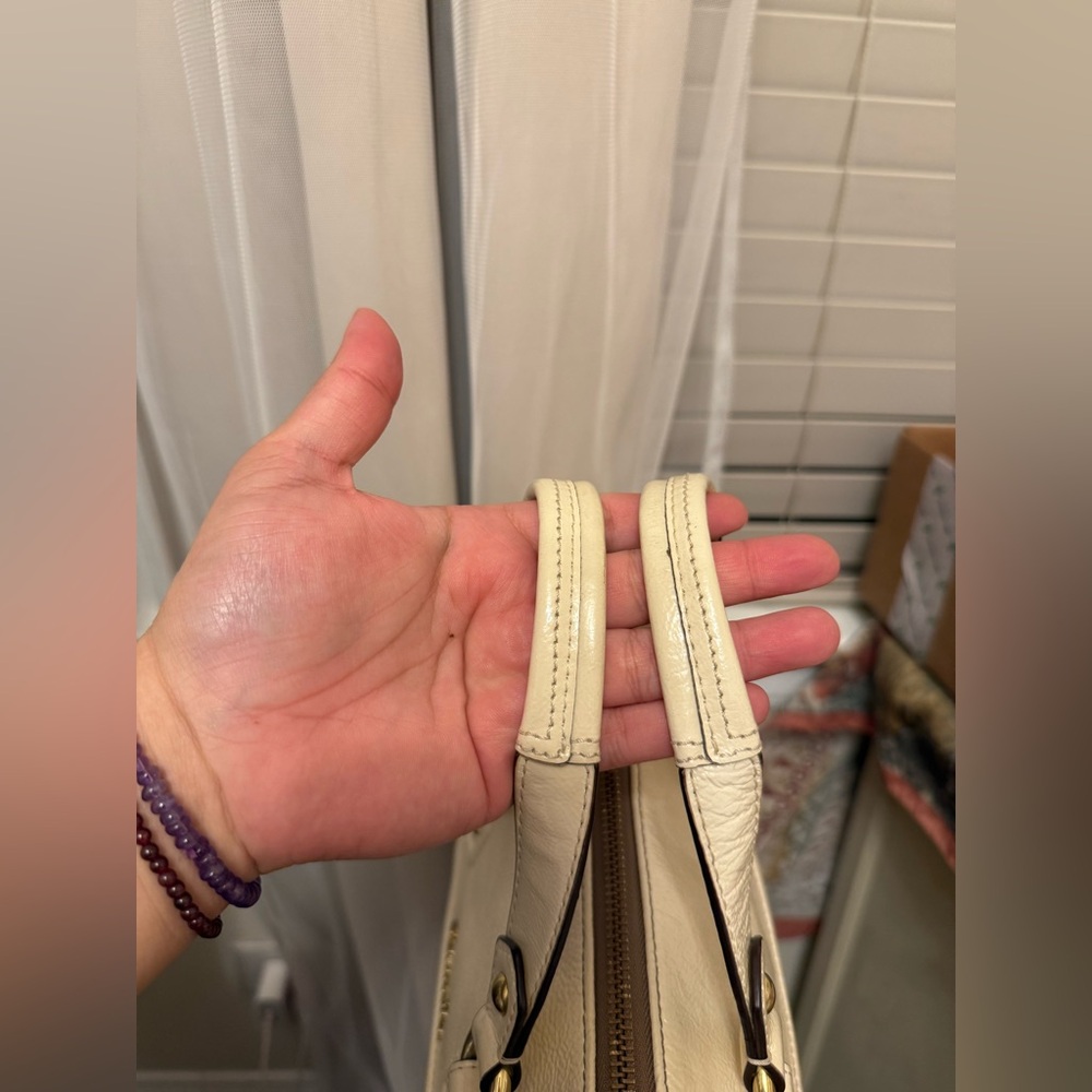 Coach  Ashley Taupe Signature Satchel with Cream Leather Trim - Picture 8 of 11